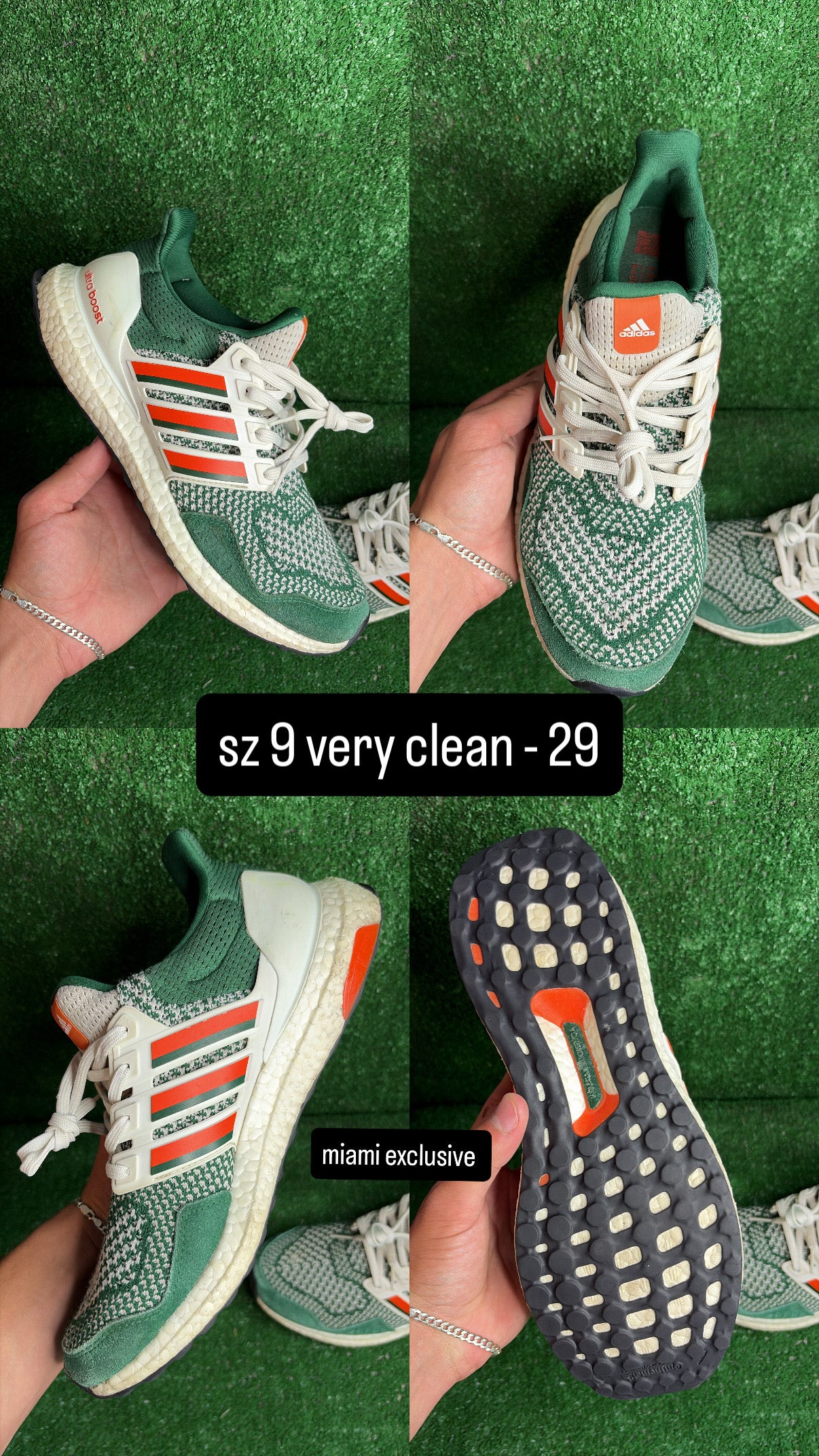 Adidas Ultraboost 1.0 NCAA Exclusive Miami Hurricanes Size 9
