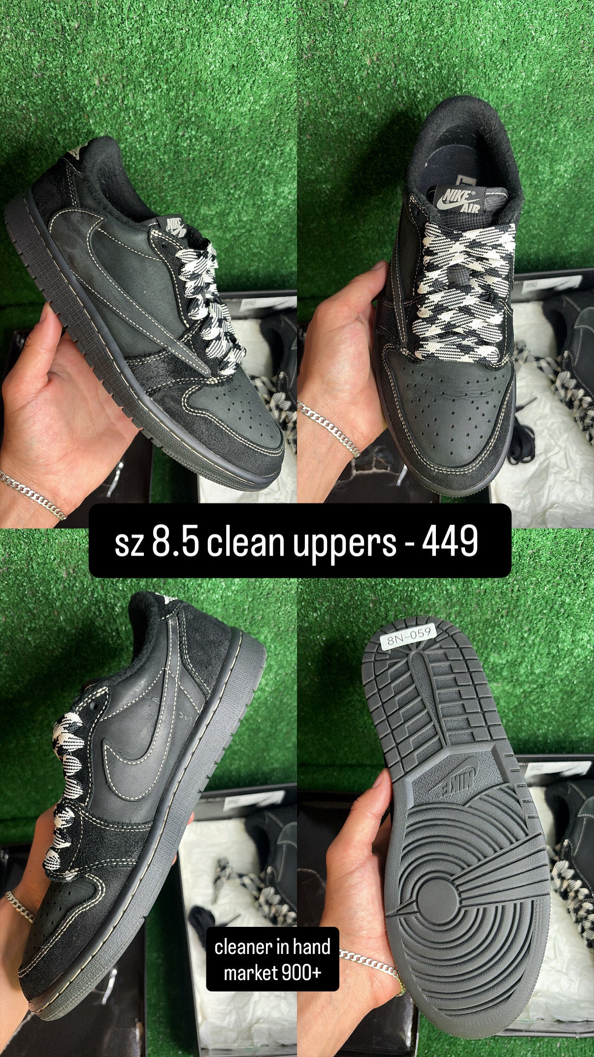 Jordan 1 Low Travis Scott Black Phantom Size 8.5