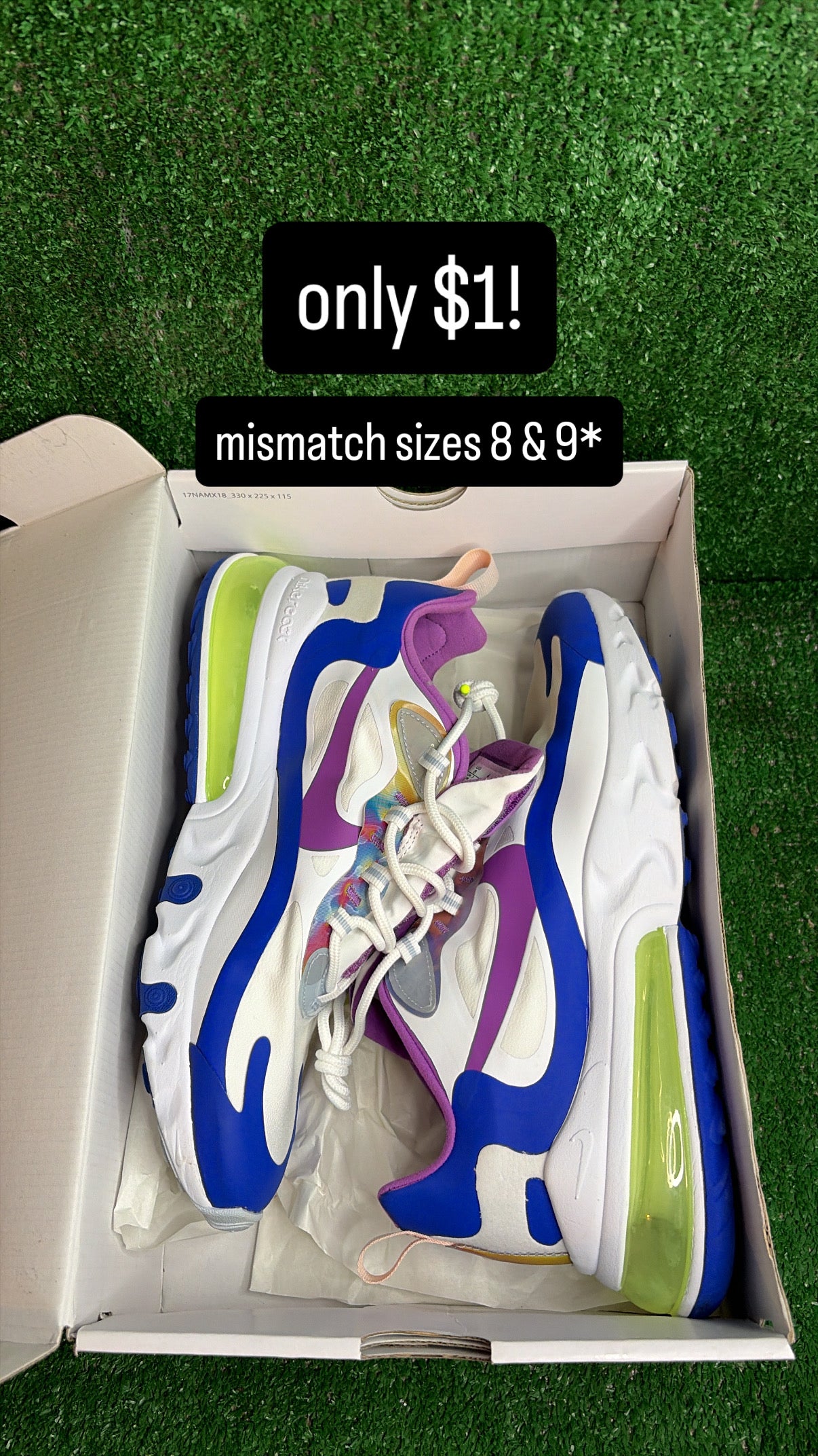 Nike Air Max 270 React Royal Blue Mismatch Size 8 & 9 (Discount automatically applies)