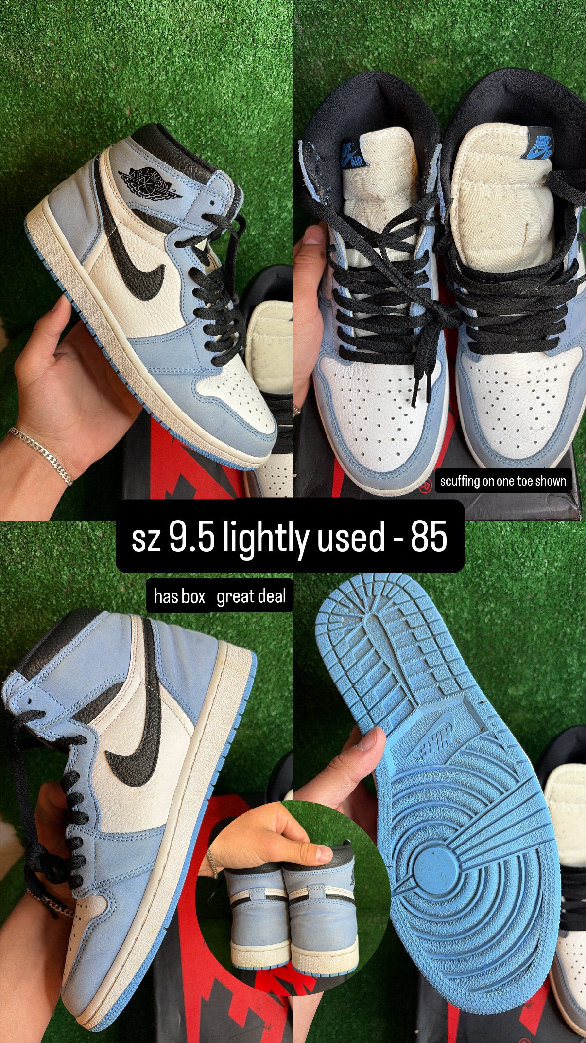 Jordan 1 High University Blue Size 9.5