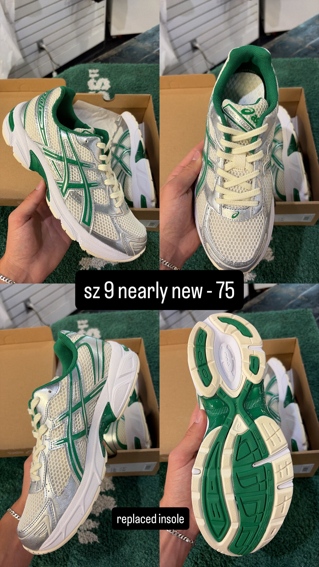 Asics Gel 1130 Cream Kale Size 9