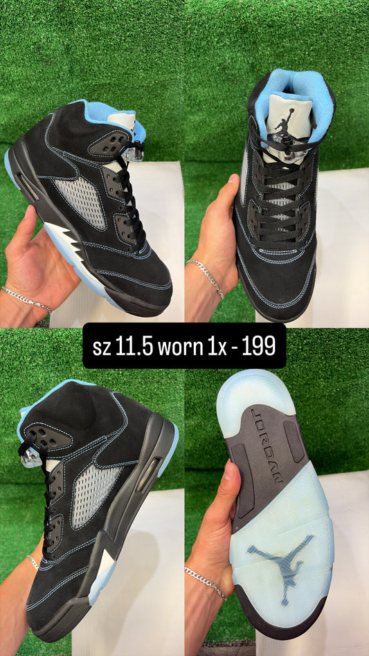 Jordan 5 Black University Blue UNC Size 11.5
