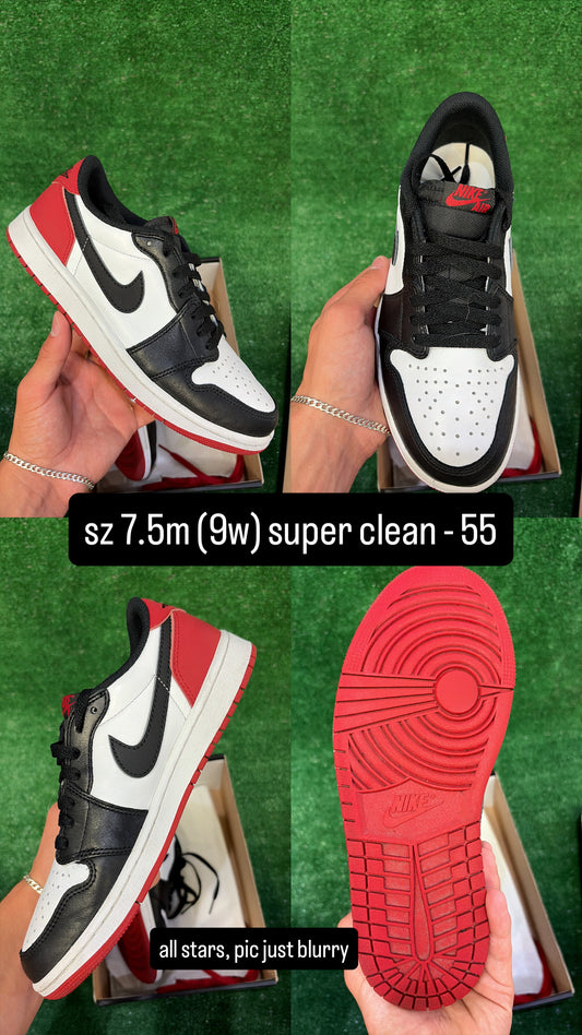 Jordan 1 Low Black Toe Size 7.5m (9w)