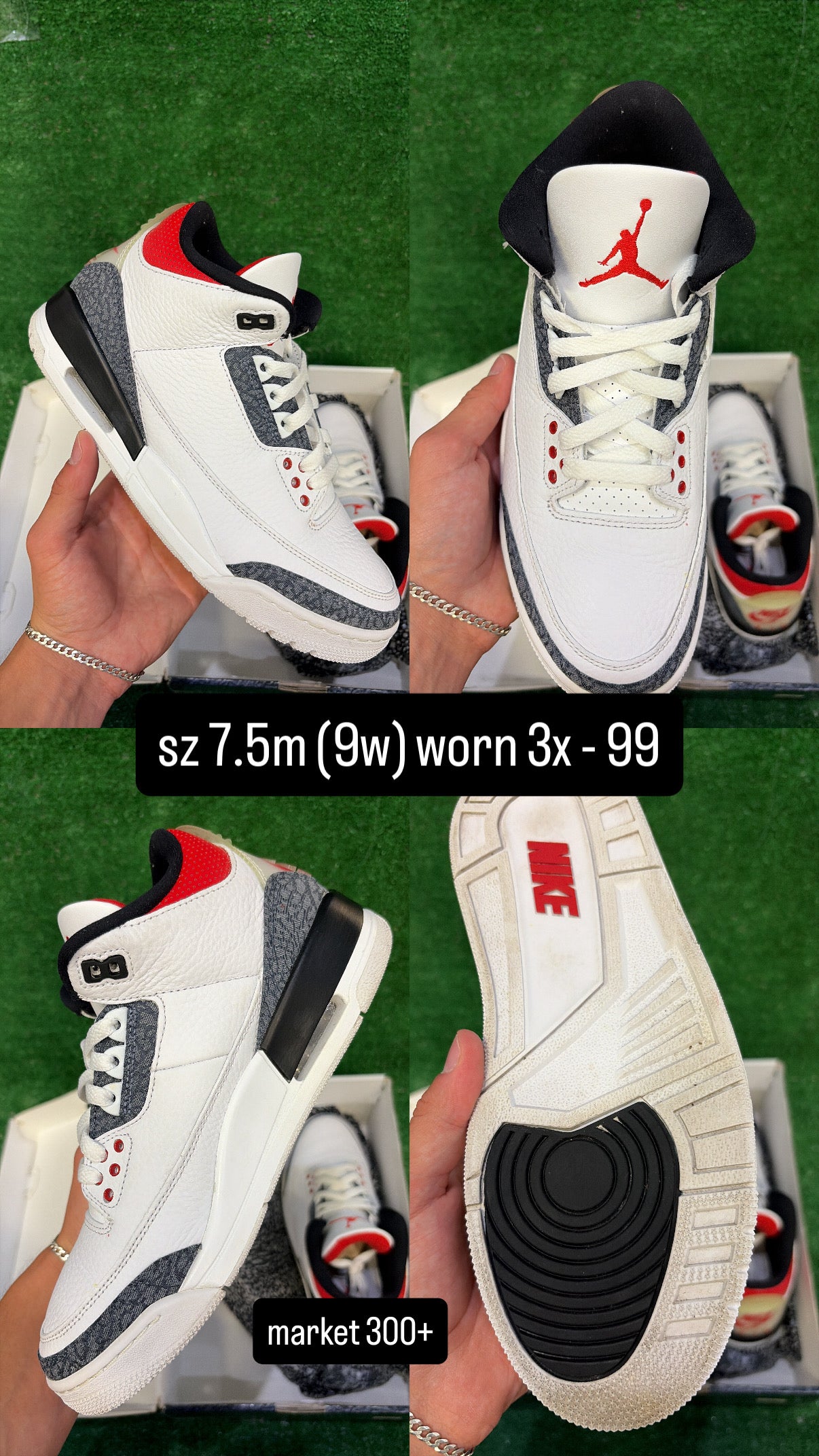 Jordan 3 Fire Red Denim Size 7.5 (9w)