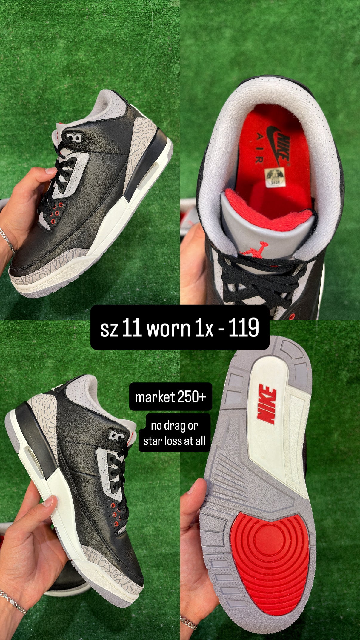 Jordan 3 Black Cement Size 11